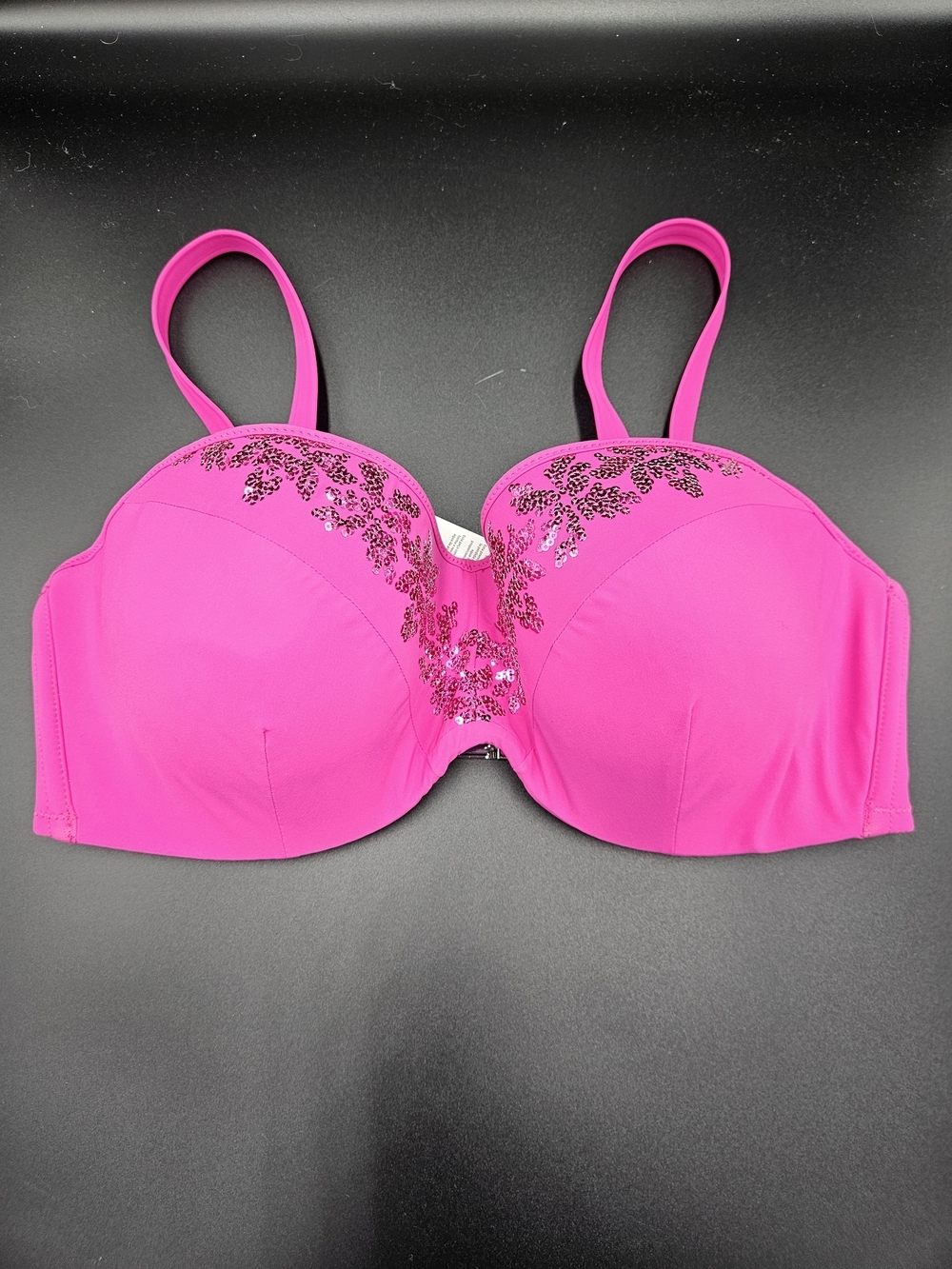 Lise Charmel Fuchsia Bikini Top 34E Underwire Swim Top Pink Sequin Detail NWT